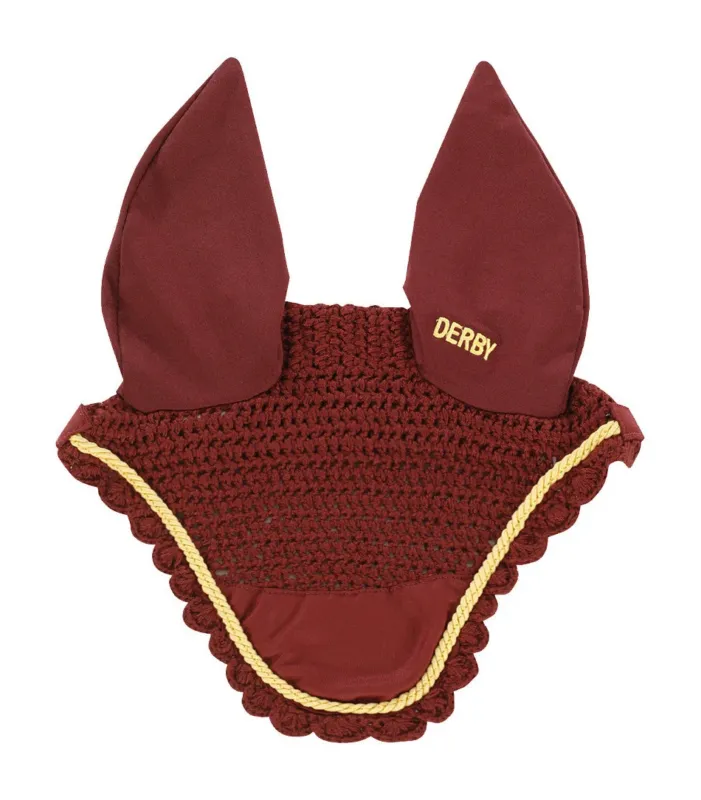 Bonnet anti-mouches poney Derby coton - Poney - Bordeaux / or / bordeaux Prix Bas