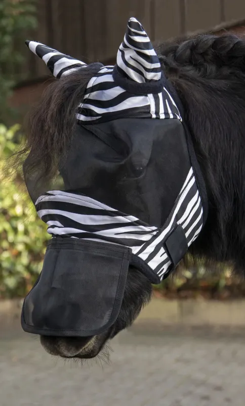 Solde Masque anti-mouches Zebra Shetty HKM - Mini shetland - Noir / blanc