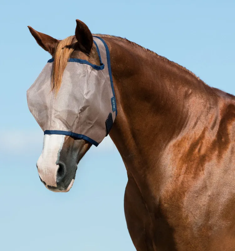 Rduction Masque anti-mouches Horseware Mio sans oreilles - Cheval - Bronze / marine
