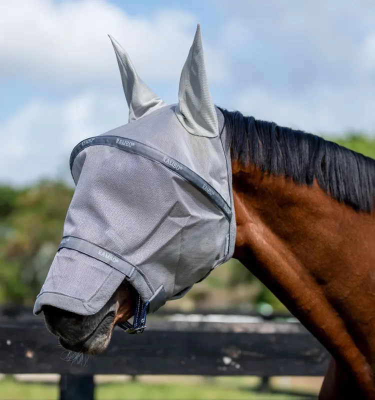 Top Vente Masque anti-mouches Horseware Rambo Plus - Poney - Argent / gris titanium / argent