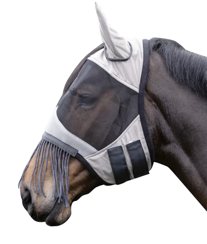 Solde Masque anti-mouches Fringes HKM - Poney - Argent / gris