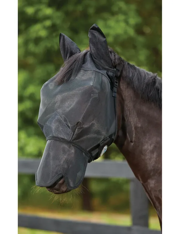 Masque anti-mouches Weatherbeeta Deluxe protections d'oreilles et nez - Poney - Noir Petit Prix