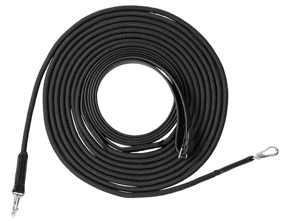 Longues rnes Riding World cuir / corde - Cheval - Noir Commande En Gros