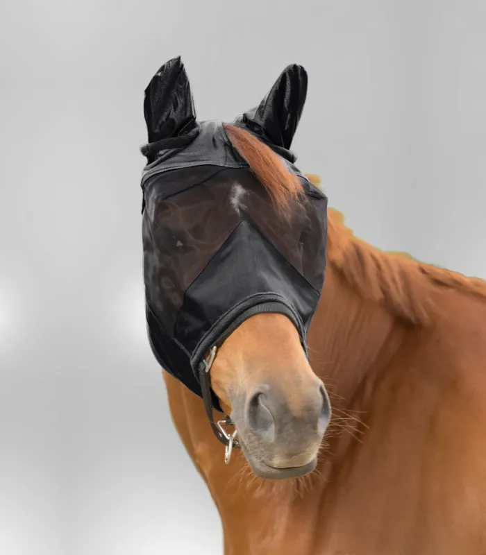 Masque anti-mouche Waldhausen Premium protection doreilles - Cheval - Noir Nouvelle Collection