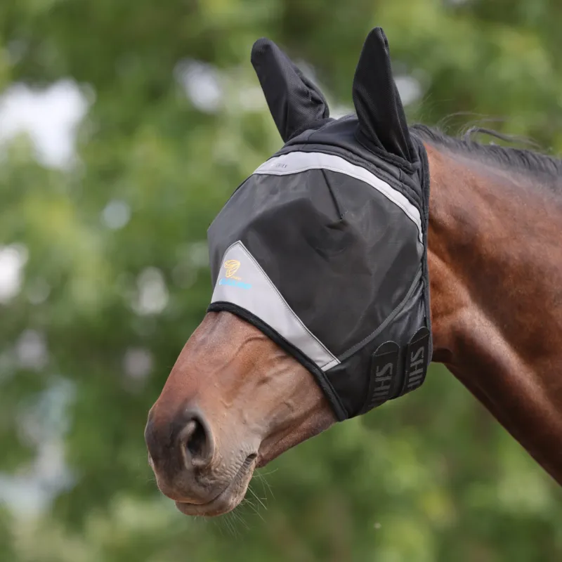 Masque anti-mouches Shires FlyGuard Pro Fine Mesh avec oreilles - Grand cheval - Jais Vente Directe