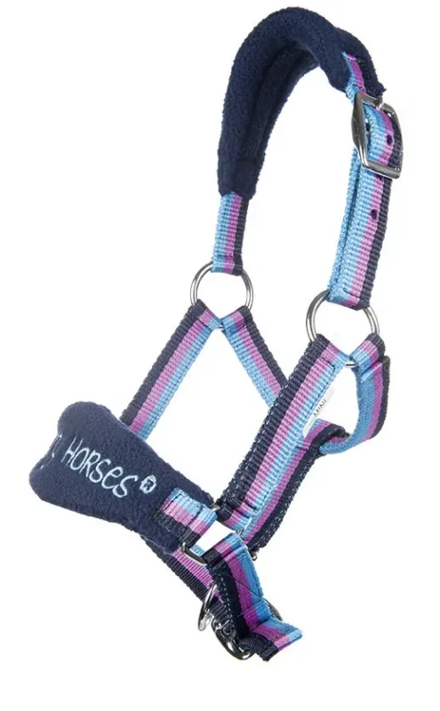 Licol Funny Horses HKM - Poney - Bleu fonc/bleu/rose fonc Pas Cher