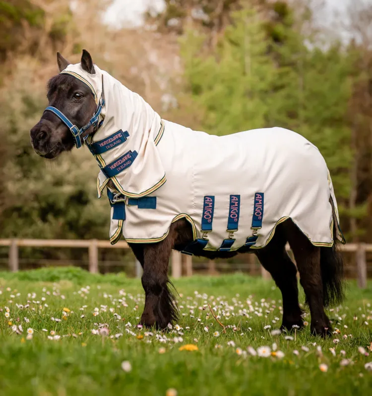 Populaire Couverture Horseware avec cou indchirable Amigo pour mini - 65 cm - Craie / marine / rose