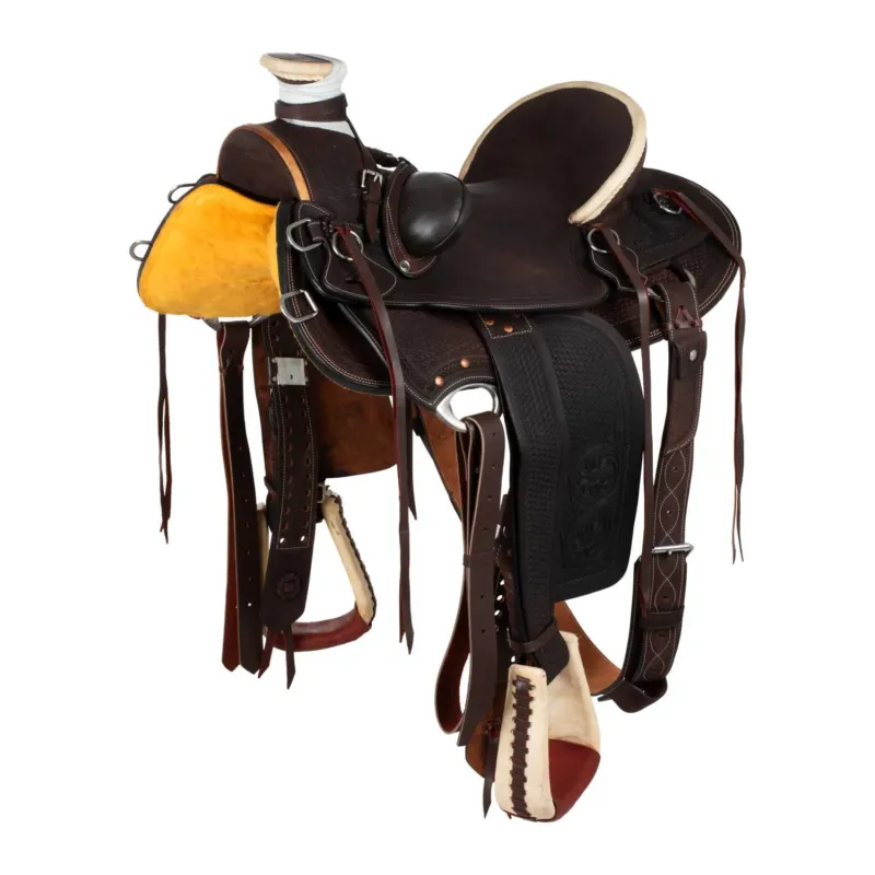 Selle western Wade avec aron en bois et sangle Denver - 16" - Naturel Pas Cher