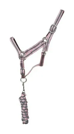 Nouvel Arrivage Licol synthtique doubl + longe tresse amricaine T de T - Pur-sang - Gris / rose
