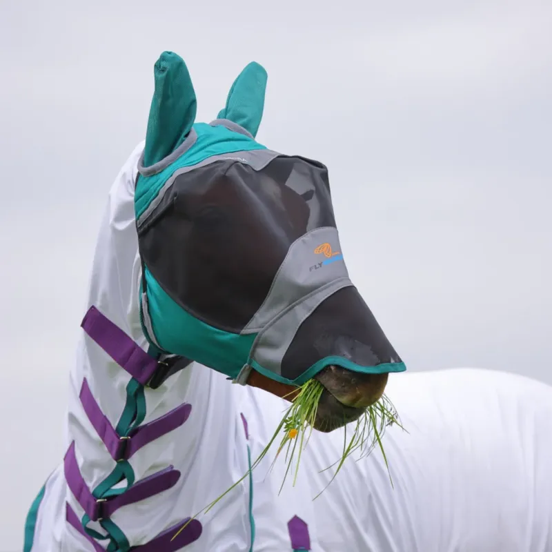 Soldes Masque anti-mouches Shires FlyGuard Pro Deluxe avec oreilles et nez - Poney - Vert
