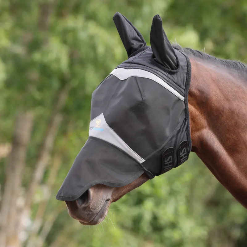 Masque anti-mouches Shires FlyGuard Pro Fine Mesh avec oreilles et nez - Cob - Jais Livraison Gratuite