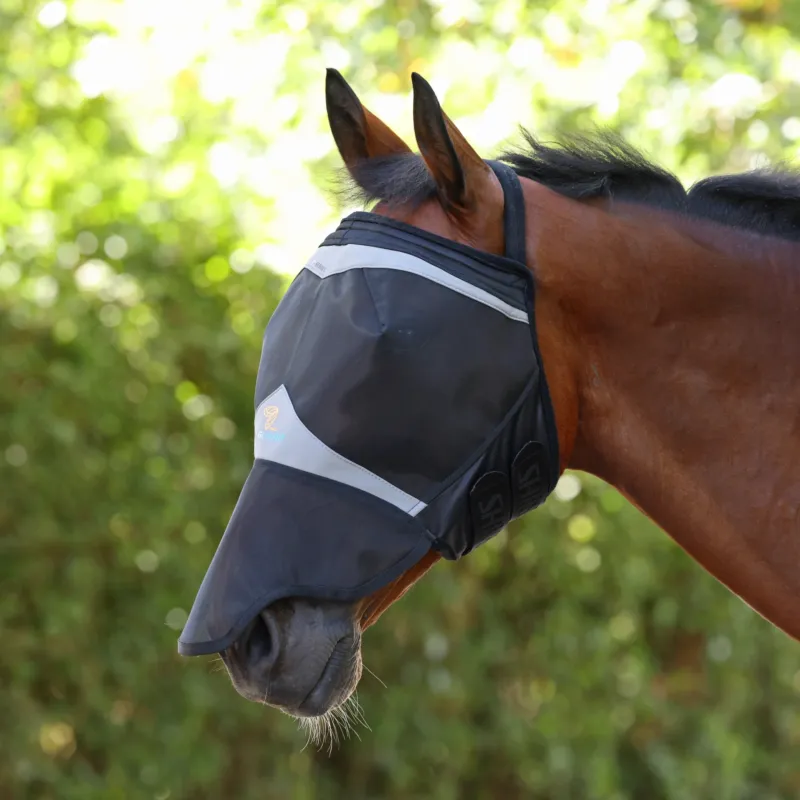 Top Vente Masque anti-mouches Shires FlyGuard Pro Fine Mesh sans oreilles avec nez - Petit poney - Jais