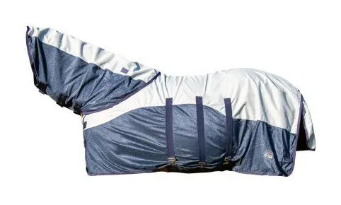 Couverture anti-mouches Rain couvre-cou HKM - 145 cm - Bleu fonc / gris Certifi