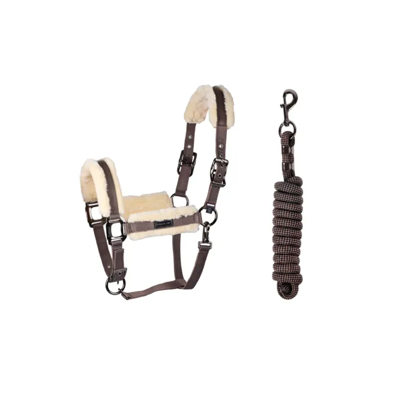 Horsegear Kingsland KLLexie Faux Fur cabezada de cuadra And Rope - Brown Iron / PONY Jusqu puisement Des Stocks