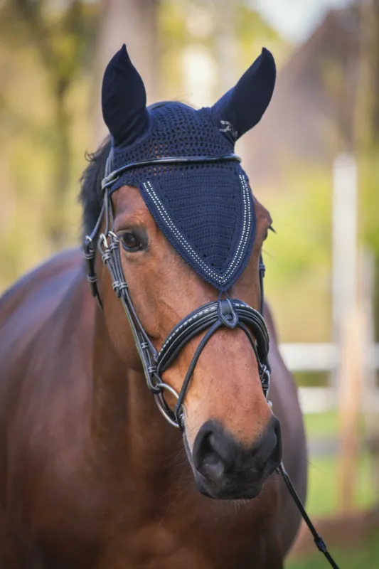 Bonnet pour chevaux long Pnlope strass - Cheval - Marine Haute Qualit