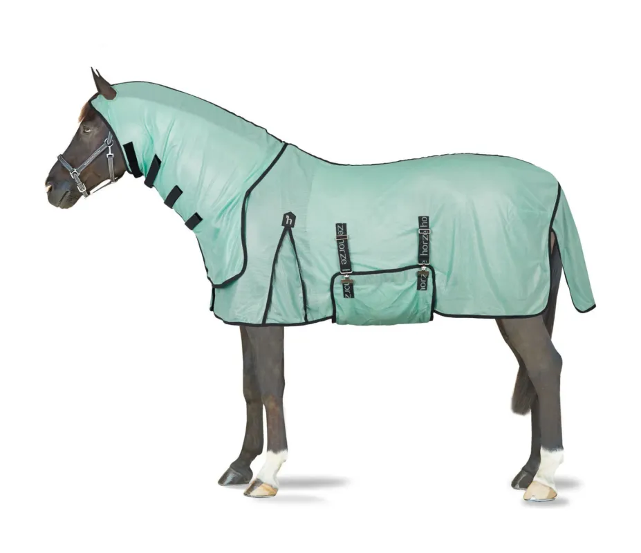 Remise Couverture anti-mouches Horze Paso Fino avec couvre-cou et protection UV - 135 cm - Vert ruisseau