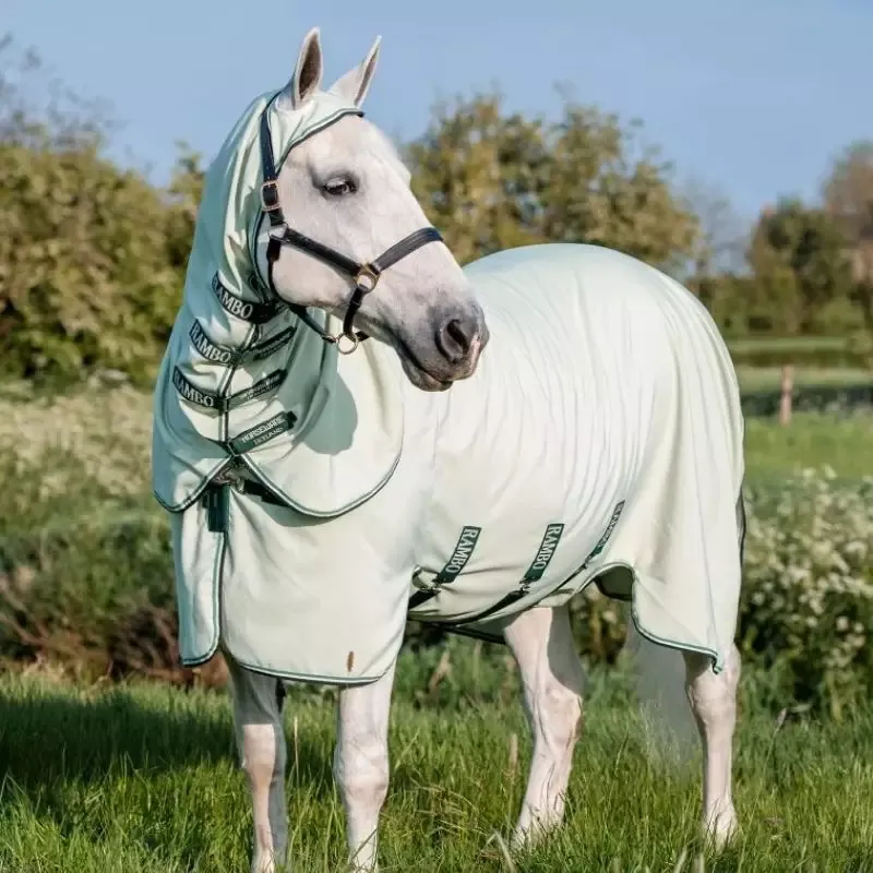 Chemise anti-mouche cheval Hoody Rambo XL Horseware avec couvre-cou - 145 cm - Vert/beige Offre Exclusive