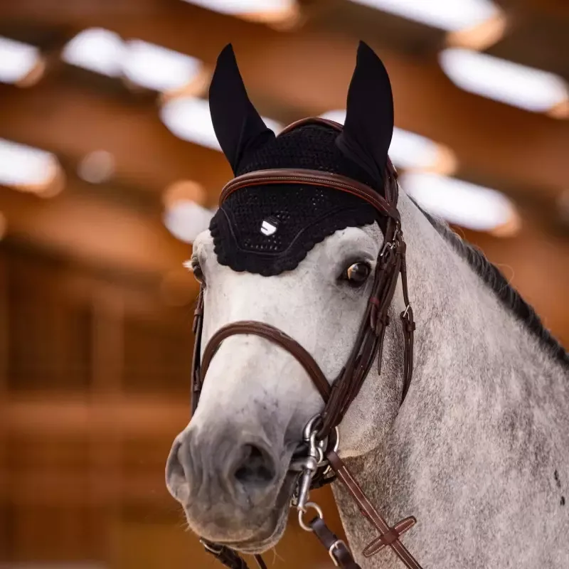 Affaire Saisir Bonnet anti-mouches cheval Flyshield Samshield - CSO Full/cheval - Noir