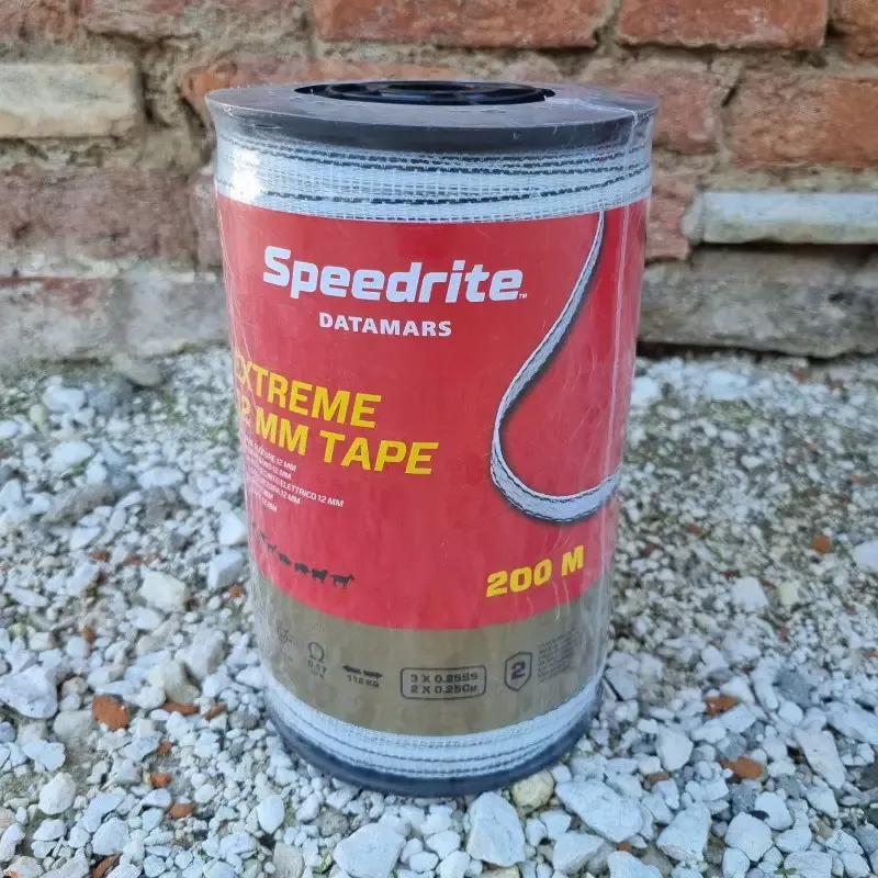 Ruban lectroplastique Extreme Speedrite 12mm en bobine 200m Blanc/Noir clture cheval Super Prix