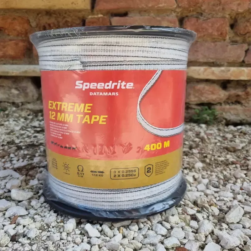 Ruban lectroplastique Extreme Speedrite 12mm en bobine 400m Blanc/Noir clture cheval Affaire Saisir