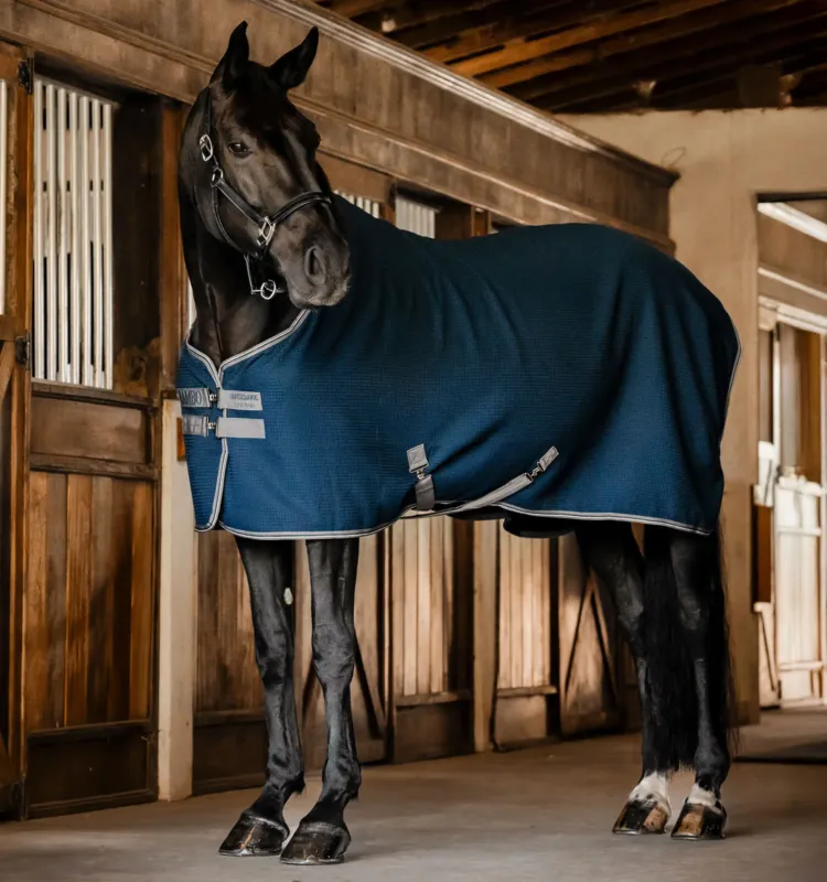 Authentique Couverture schante Horseware Rambo Techni Waffle Cooler - 160 cm - Marine / orage / gris argent