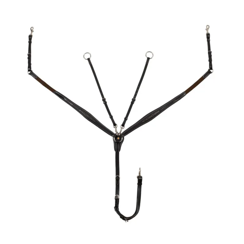 Collier de chasse Equestro en cuir surpiqre fantaisie avec martingale amovible - Cheval - Marron fonc Retour Gratuit