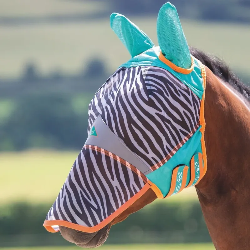 Top Vente Masque anti-mouches Shires FlyGuard Pro ZEB-TEK - Cob - Imprim zbre