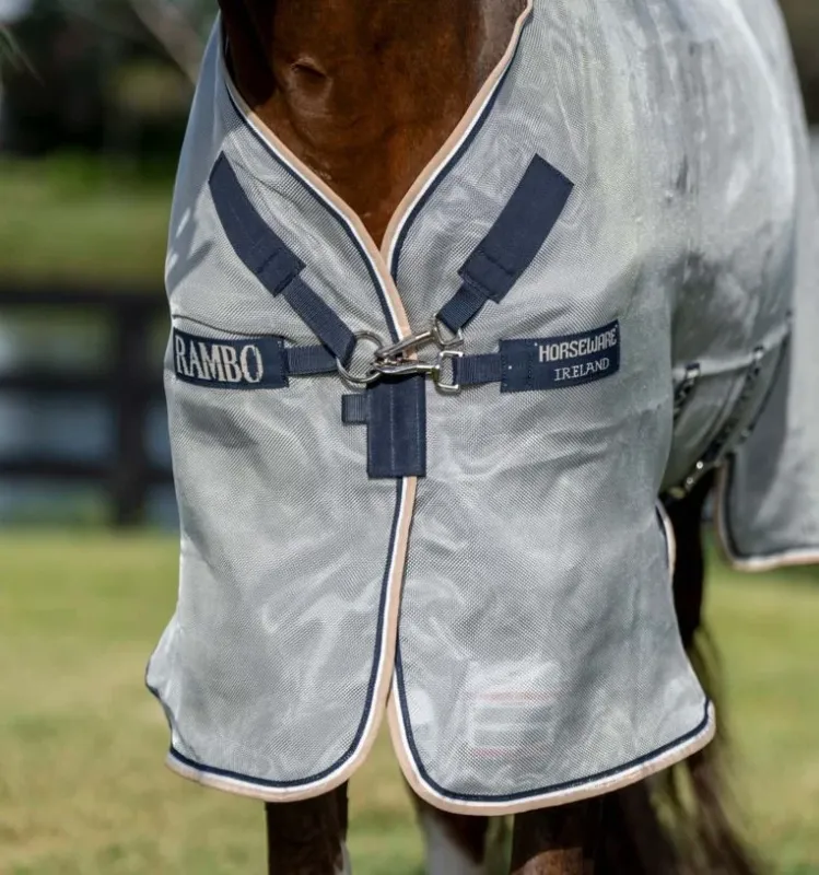Promotion Saisonnire Couverture anti-mouches Horseware Protector Rambo - 125 cm - Argent / marine