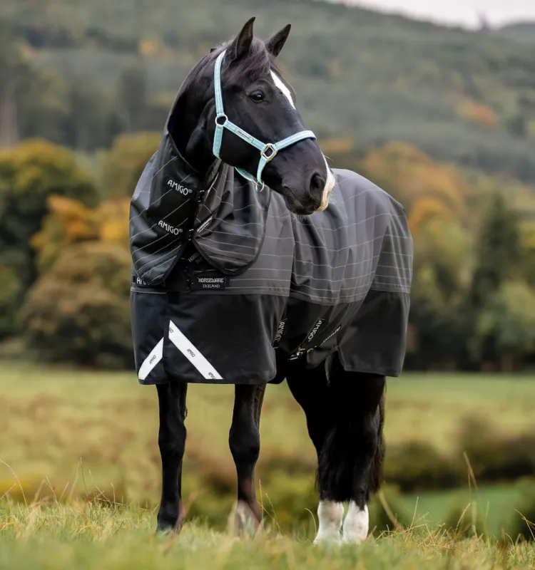Couverture Horseware Amigo 1200D FieldSafe Reflectech Plus Turnout 100g - 130 cm - Noir / noir rflchissant Rduction