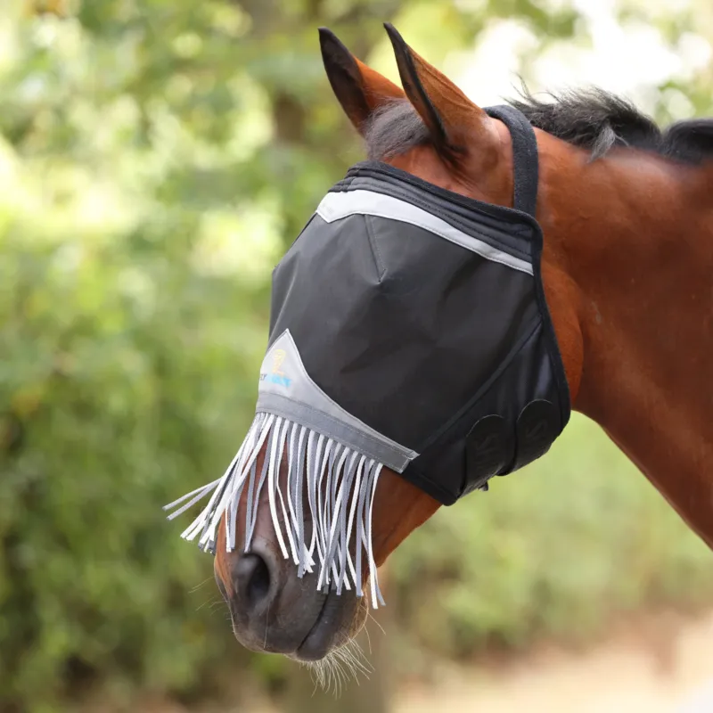 Achetez Aujourdhui Masque anti-mouches Shires FlyGuard Pro Fine Mesh sans oreilles avec nez et franges - Poney - Jais