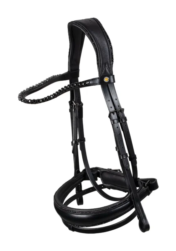 Bridon de dressage Equestro Diamond en cuir - Cheval - Noir Meilleur Choix