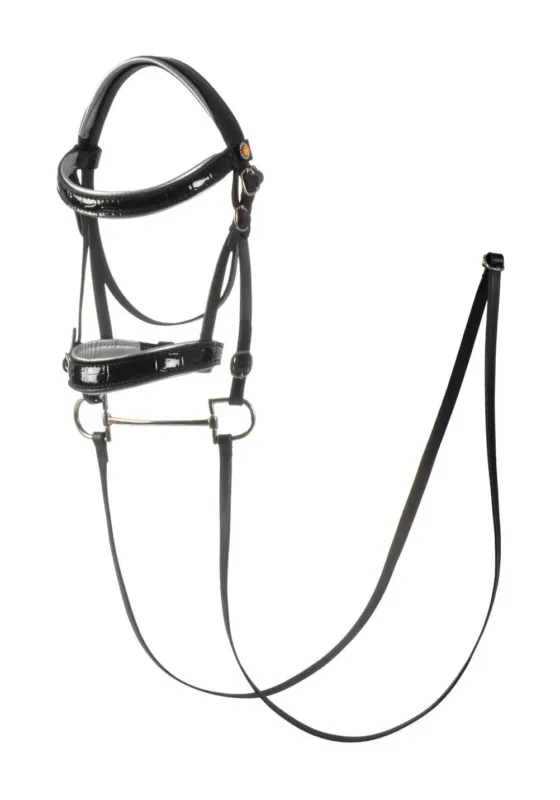 Commander Vite Bridon en cuir brillante pour hobby horse Equestro - Noir