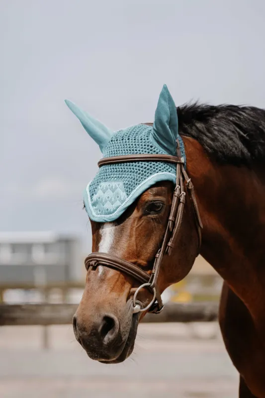 Bonnet chasse mouche Equithme Brocart - Cheval - Bleu ciel Expdition Rapide