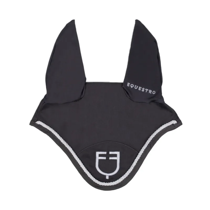 Meilleure Vente Bonnet anti-mouches en coton avec logo central New Style Equestro - Cheval - Gris