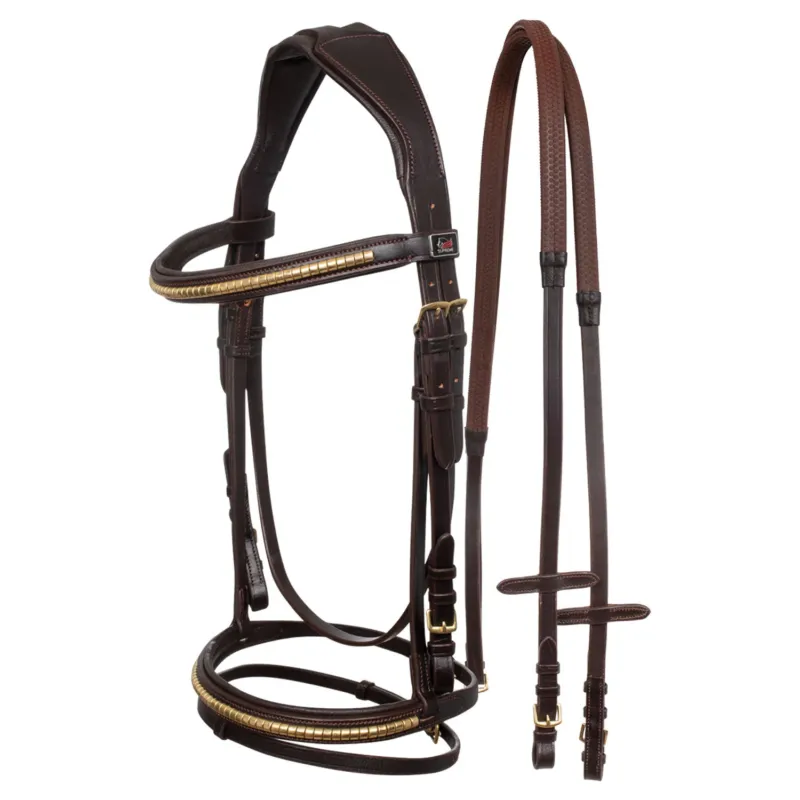 Affaire Saisir Bridon Anglais avec Clincher et Rnes en Caoutchouc Supreme - Poney - Marron fonc