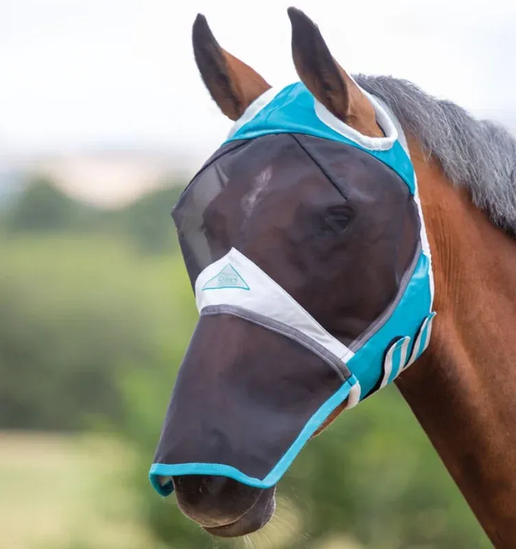 Commander Maintenant Masque anti mouches avec protection nez Shires sans oreilles FlyGuard Pro - Petit poney - Bleu sarcelle