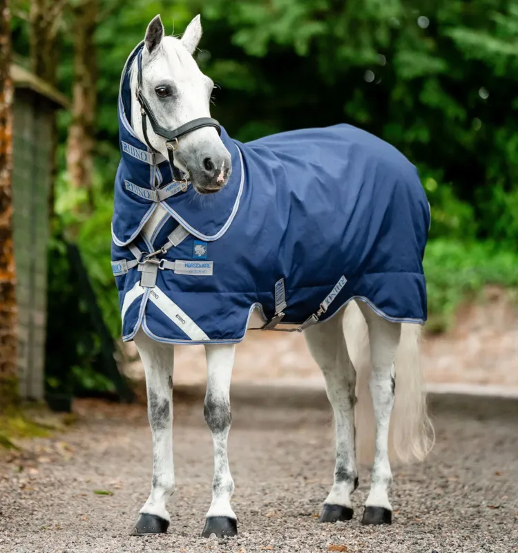 Commander Maintenant Couverture d'extrieur Horseware Rhino Plus Poney 250g 1000D - 75 cm - Noir / gris titane / bleu classique