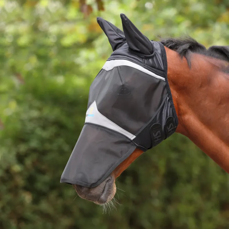 Masque anti-mouches Shires FlyGuard Pro Fine Mesh avec oreilles et nez carr - Petit poney - Jais Usine Directe