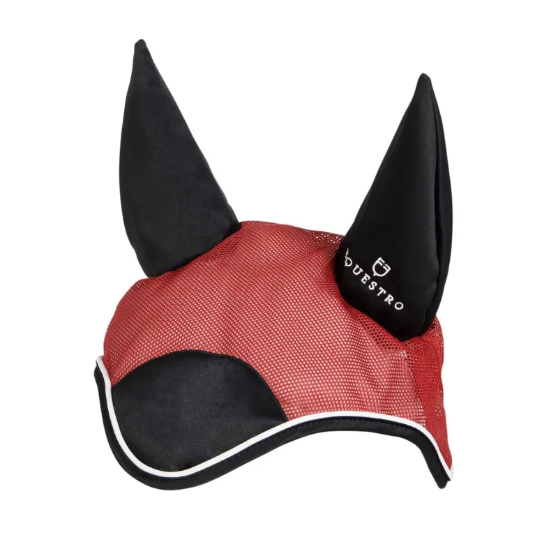 Bonnet anti-mouches en coton antibactrien Equestro - Cheval - Rouge / noir Prix Promo