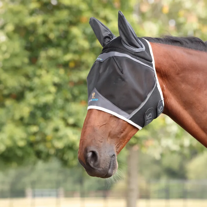 Petit Prix Masque anti-mouches Shires FlyGuard Pro Air Motion avec oreilles - Poney - Gris fonc