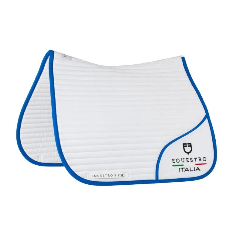 Tapis de dressage Equestro x FISE avec logo brod - Cheval - Blanc / bleu de savoie Authentique