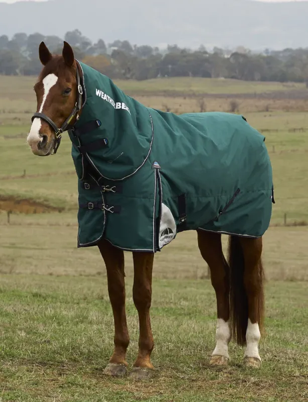 Offre Spciale Couverture ComFiTec Plus Dynamic Turnout Weatherbeeta 100g cou dtachable - 155 cm - Vert fort / marine