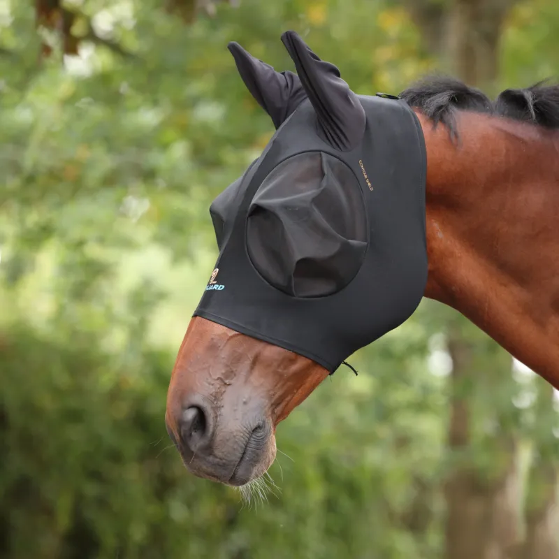 Pas Cher Masque anti-mouches extensible Shires FlyGuard Pro avec oreilles - Poney - Jais