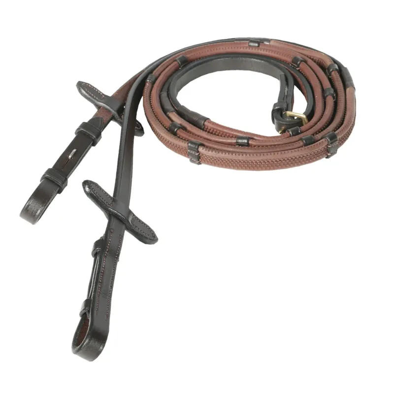 Rnes caoutchouc Fine Prise Horze avec arrtoirs - Cheval - Marron fonc Promotion Saisonnire