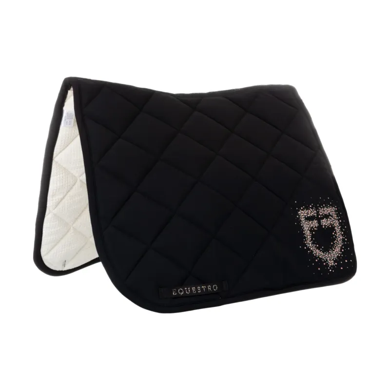Satisfait Ou Rembours Tapis de selle de dressage Equestro logo en strass - Cheval - Noir