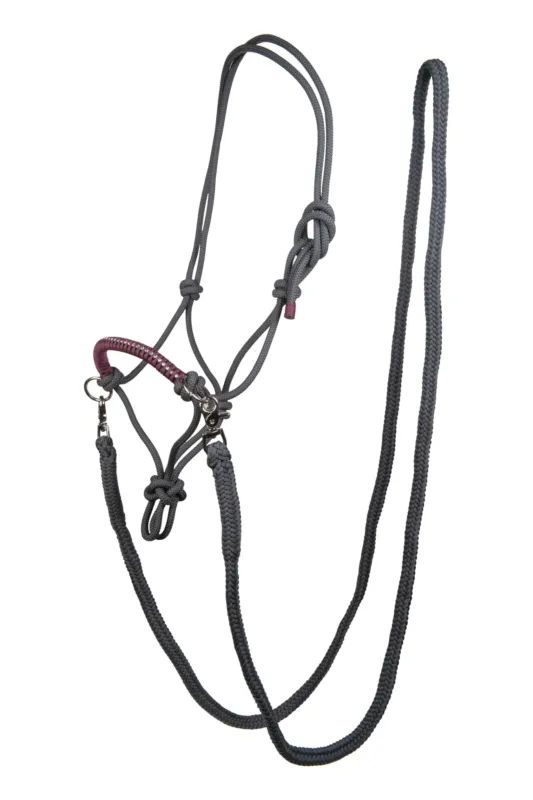 Meilleure Vente Riendas HKM Rope cabezada de cuadra Strass with Reins - Pony / Grey/Raspberry