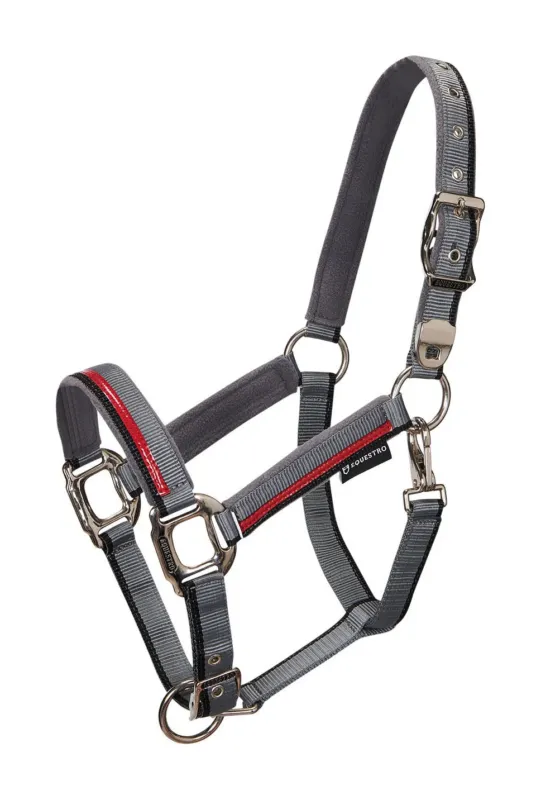 Licol en nylon avec longe Red Trim Equestro - Cob - Gris / rouge / noir Seulement Aujourdhui