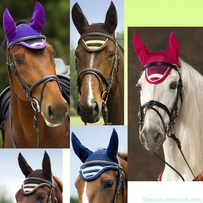 Bonnet chasse-mouches Equithme Stripe - cheval - chocolat - pistache - cheval (full ) Offre Du Jour