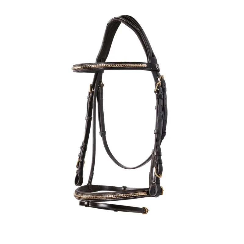 Bride anglaise en cuir clincher sans rnes Equestro - Grand cheval - Marron fonc Offre Du Jour