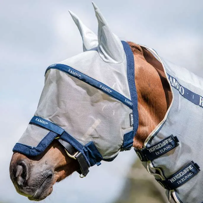 Rambo Plus Fly Mask - Horseware - argent/marine - poney (pony ) Livraison Express